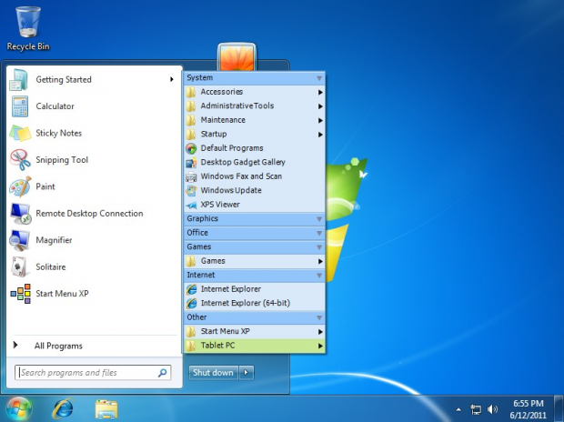 Windows 7: Hacer que "Todos los programas" se vea similar 