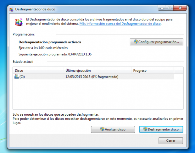 Windows 7 Desfragmentador del disco