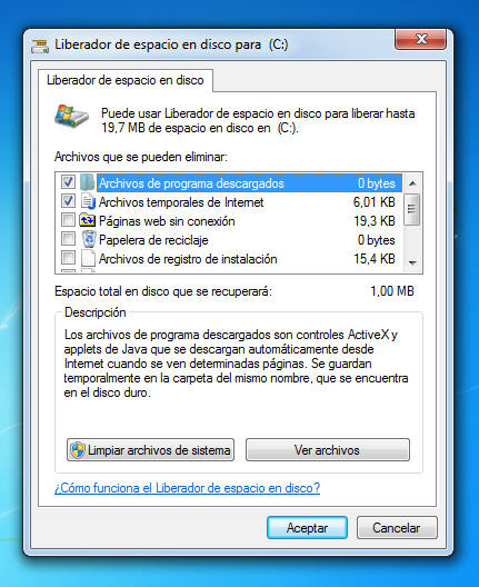 Windows 7 Liberador Espacio en disco