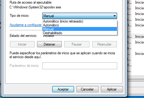 Windows 7 Servicios Tipo de inicio