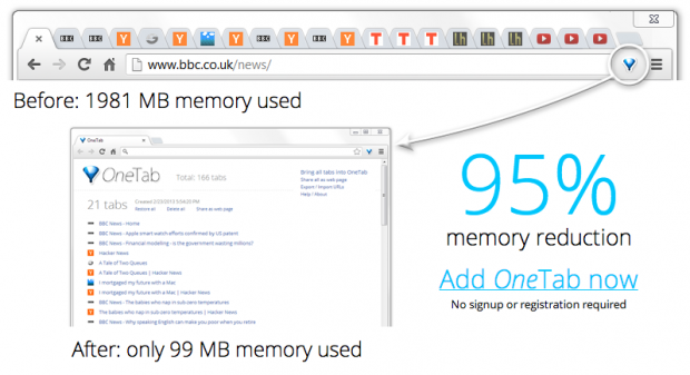 google chrome memoria one tab